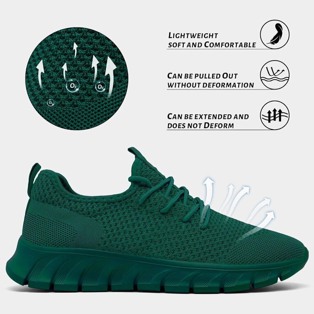 Women's Dark Green Non Slip Pull-on Comfortable Casual Fashion Running Sneakers - Picture 3 of 6